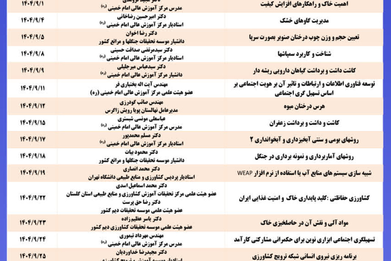 دوره های آموزشی آذر 1404