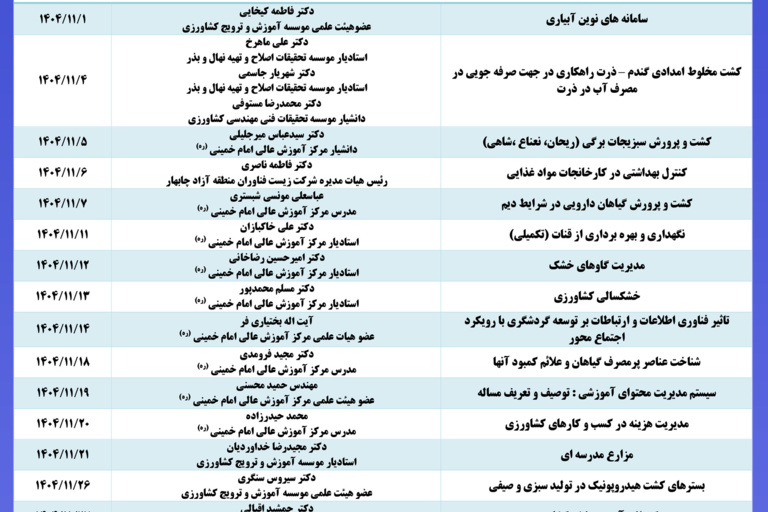 دوره های آموزشی بهمن ماه 1404