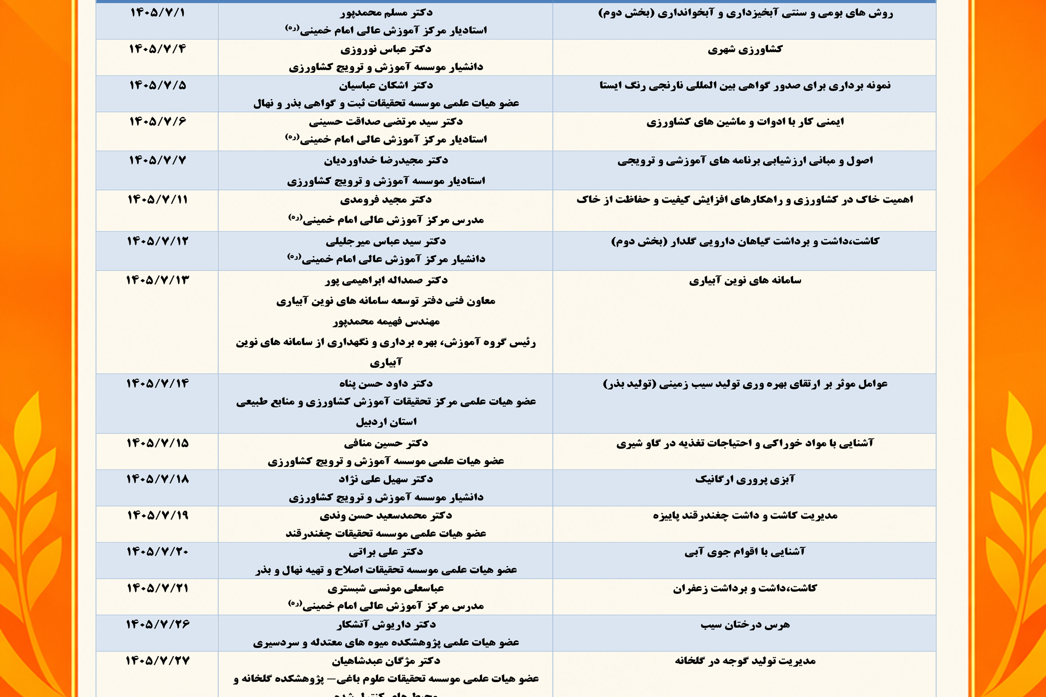 دوره های آموزشی مهرماه 1405